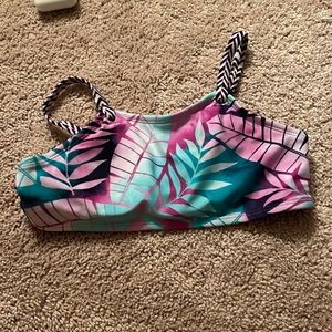 leafy green and blue and purple swimsuit top kids
